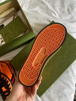 Gucci Screener-Style Orange Web Stripe High-Top Lifestyle Sneakers 8