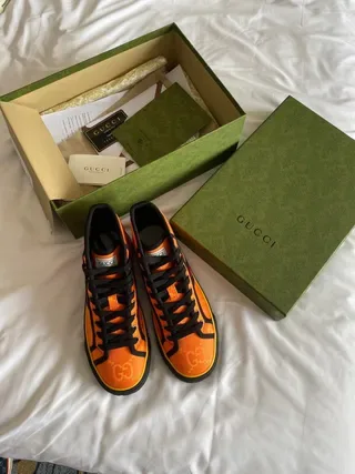 Gucci Screener-Style Orange Web Stripe High-Top Lifestyle Sneakers 9