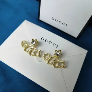 Gucci Script Logo Star Charm Crystal-Pavé Earrings