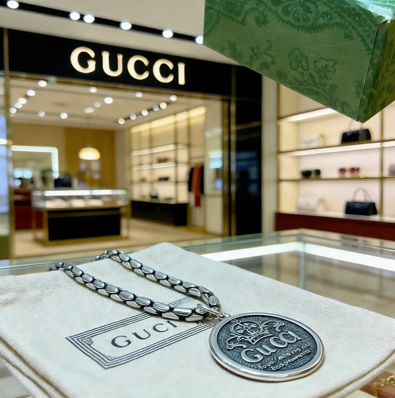 Gucci Seal Pendant Braided Chain Necklace 3