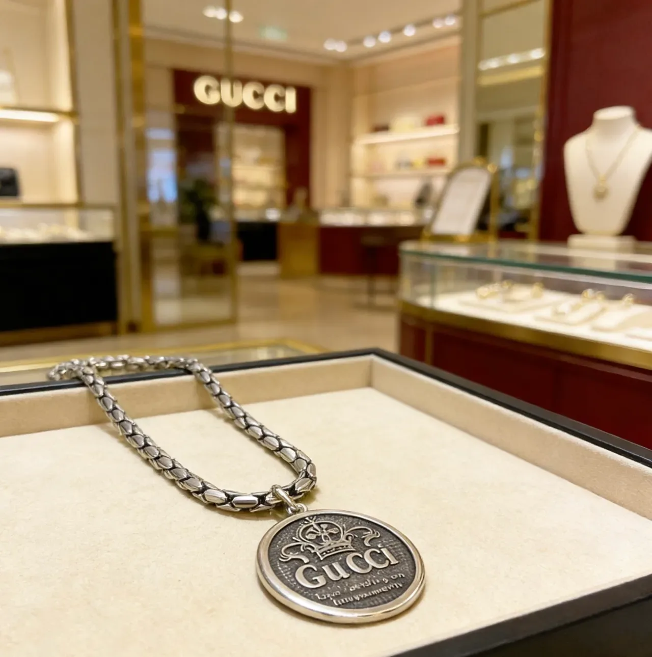 Gucci Seal Pendant Braided Chain Necklace 5