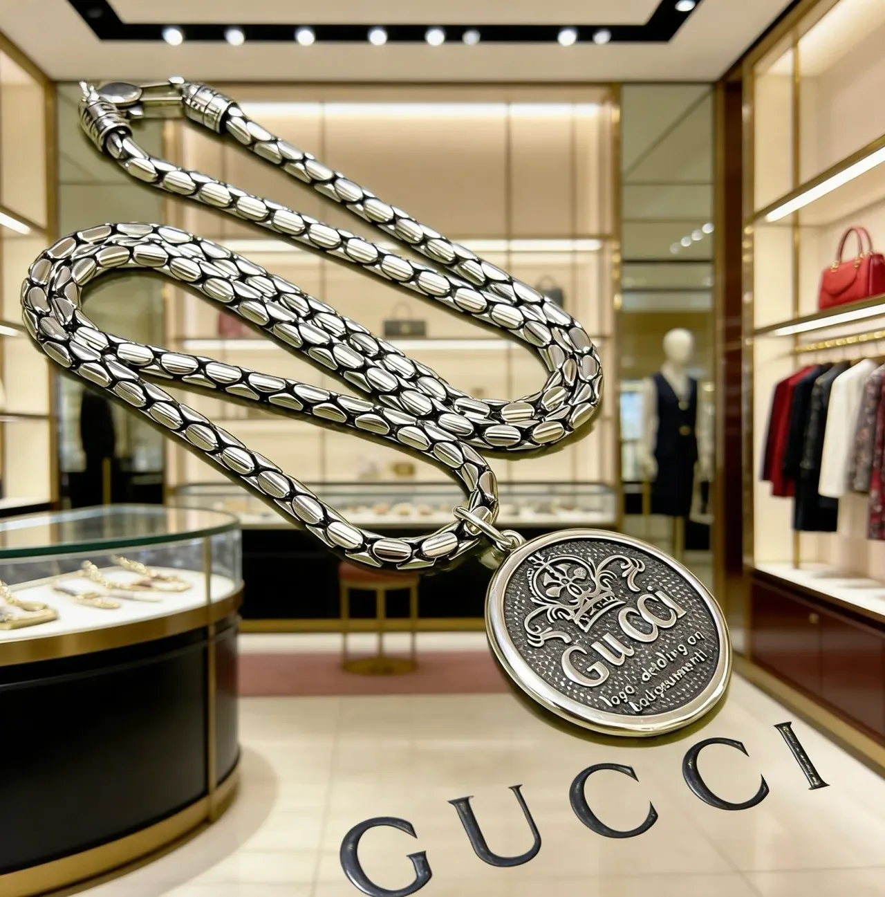 Gucci Seal Pendant Braided Chain Necklace 7