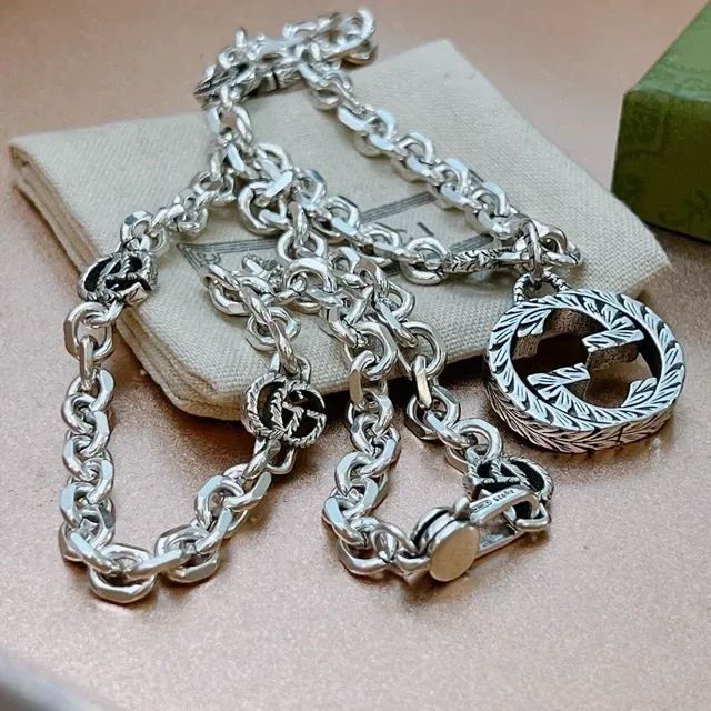 Gucci Silver Green Chunky Curb Chain Necklace 4