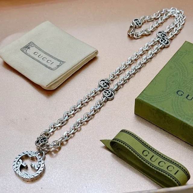 Gucci Silver Green Chunky Curb Chain Necklace 6