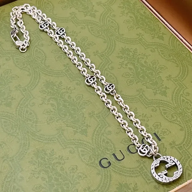 Gucci Silver Green Chunky Curb Chain Necklace 8