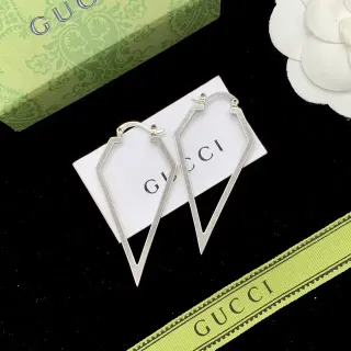 Gucci Silver Green Geometric Open-Frame Metal Earrings