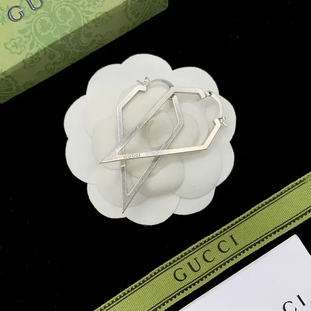 Gucci Silver Green Geometric Open-Frame Metal Earrings 3