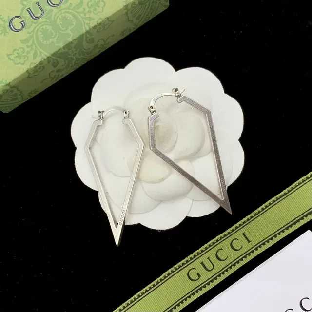 Gucci Silver Green Geometric Open-Frame Metal Earrings 4