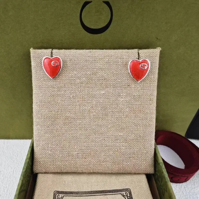 Gucci Silver Red Chain-Link Enamel Heart Charms Necklace 2