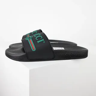 Gucci Slide Black Green Red Rubber चप्पल