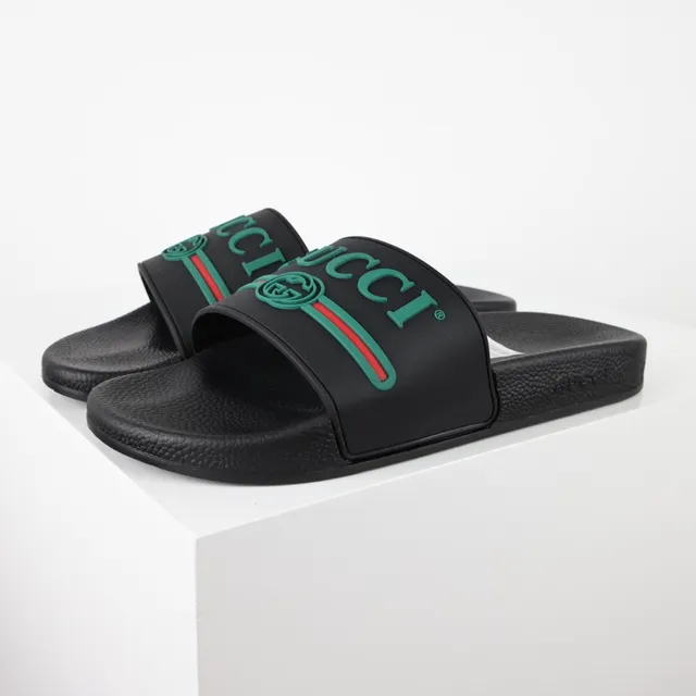 Gucci Slide Black Green Red Rubber Slippers 2