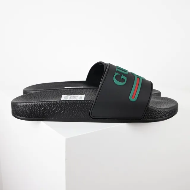 Gucci Slide Black Green Red Rubber Slippers 3