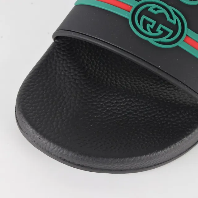 Gucci Slide Black Green Red Rubber Slippers 5