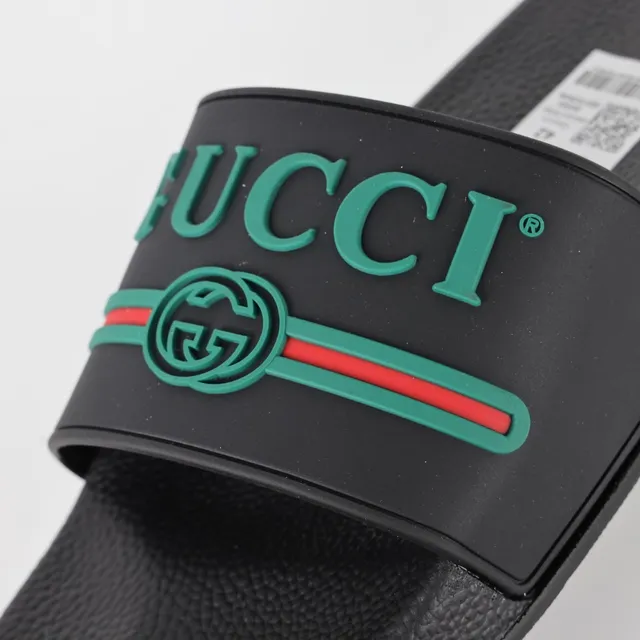 Gucci Slide Black Green Red Rubber Slippers 6