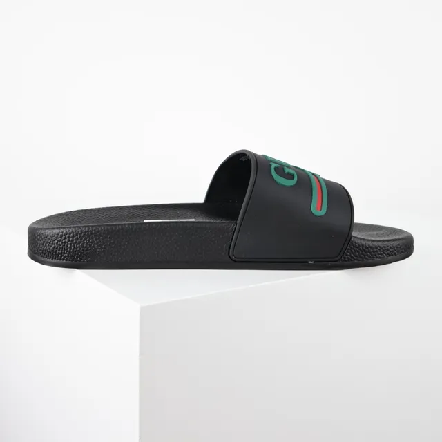 Gucci Slide Black Green Red Rubber Slippers 7