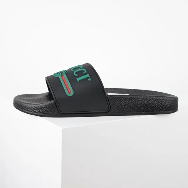 Gucci Slide Black Green Red Rubber Slippers 9