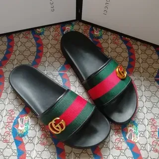 Gucci Slide Black Green Red Web Strap Slippers