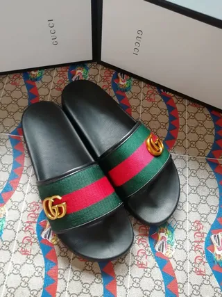 Gucci Slide Black Green Red Web Strap Slippers 2