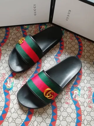 Gucci Slide Black Green Red Web Strap Slippers 4