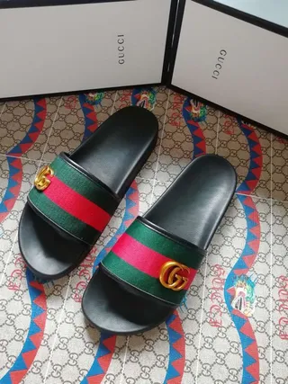 Gucci Slide Black Green Red Web Strap Slippers 5
