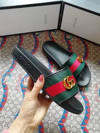 Gucci Slide Black Green Red Web Strap Slippers 6