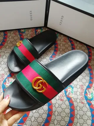 Gucci Slide Black Green Red Web Strap Slippers 7