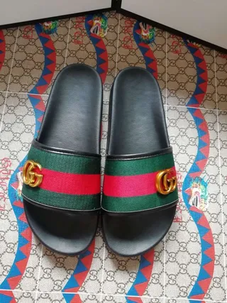 Gucci Slide Black Green Red Web Strap Slippers 9