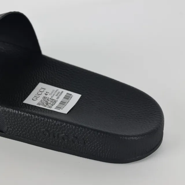 Gucci Slide Black Monogram-Embossed Strap Slippers 4