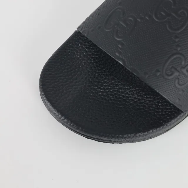 Gucci Slide Black Monogram-Embossed Strap Slippers 5