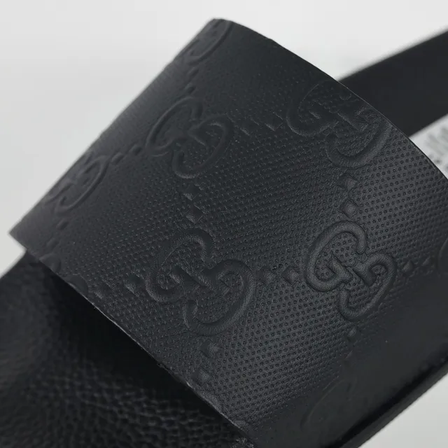 Gucci Slide Black Monogram-Embossed Strap Slippers 6