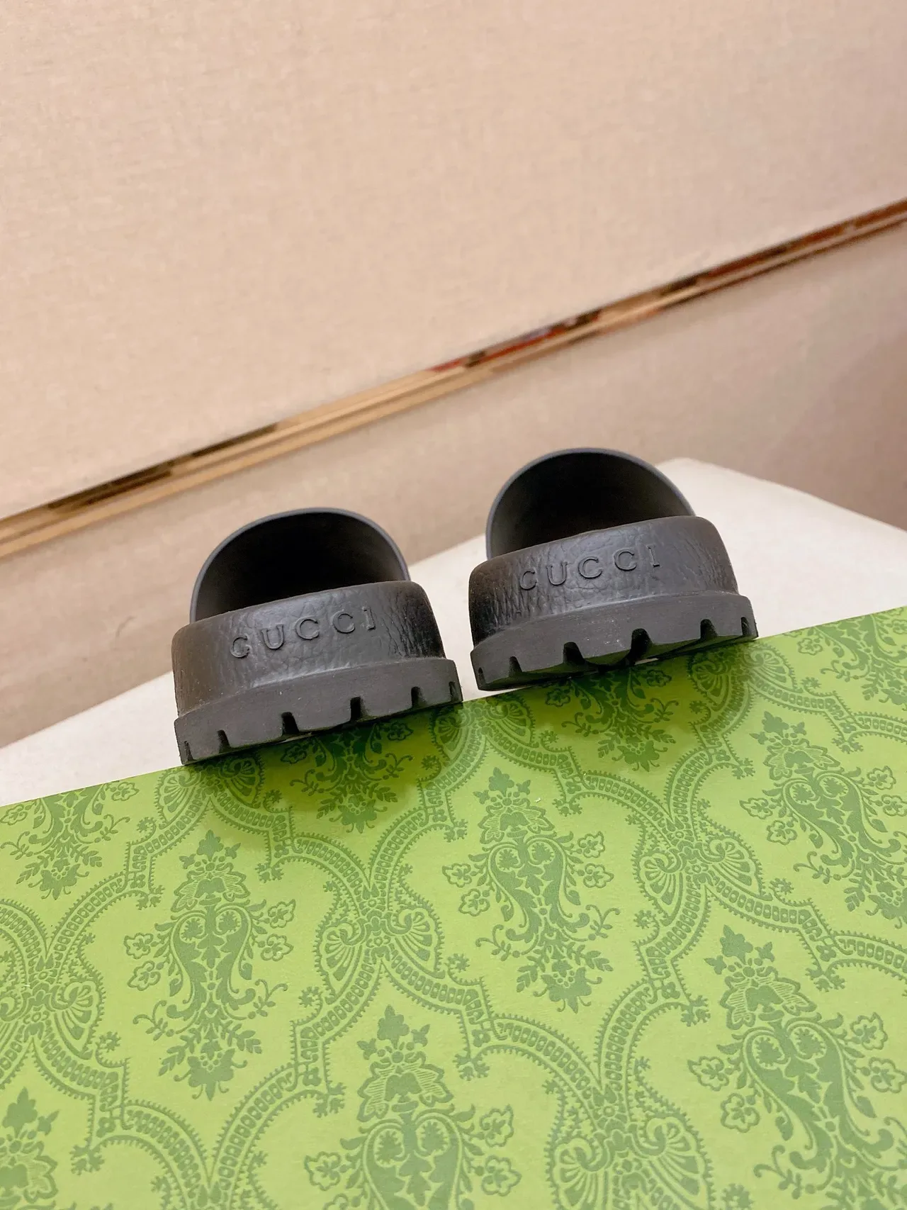 Gucci Slide Black Multicolor Embossed GG Monogram Strap Rubber Sole Slippers 2