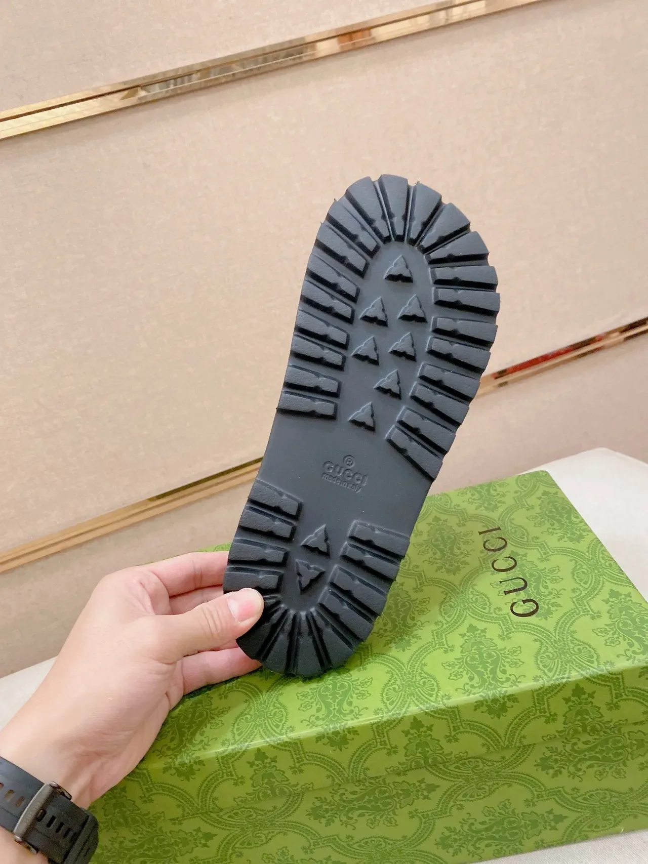 Gucci Slide Black Multicolor Embossed GG Monogram Strap Rubber Sole Slippers 3