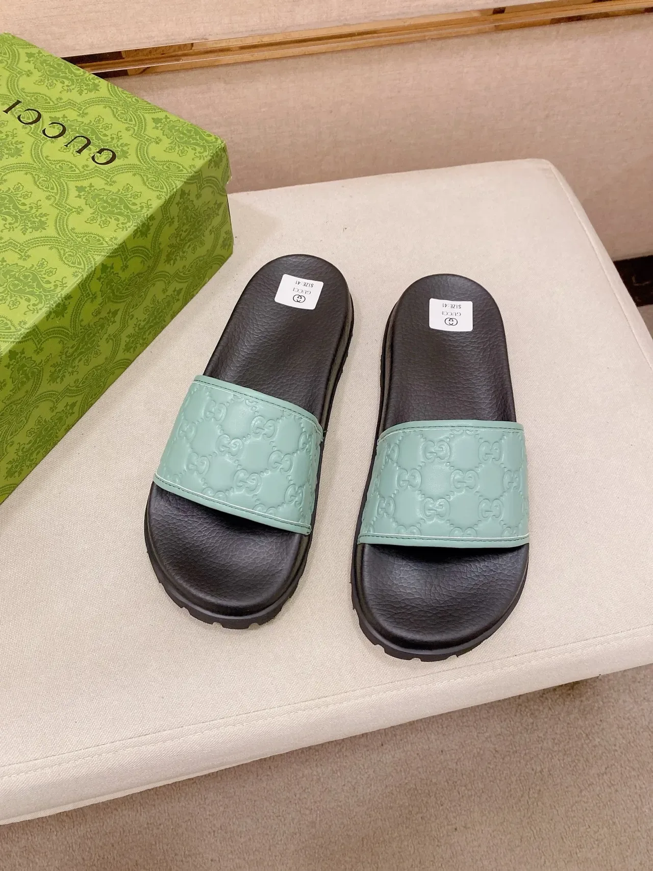 Gucci Slide Black Multicolor Embossed GG Monogram Strap Rubber Sole Slippers 4