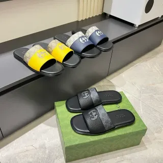 Gucci Slide Logo-Embossed Monogram Canvas Slippers