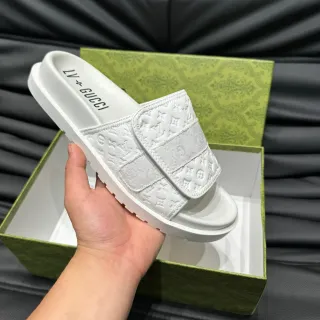 Gucci Slide White Monogram-Embossed Single-Strap Slippers