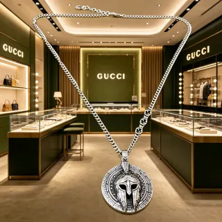 Gucci Spartan Helmet Pendant Interlocking G-Link Chain Necklace