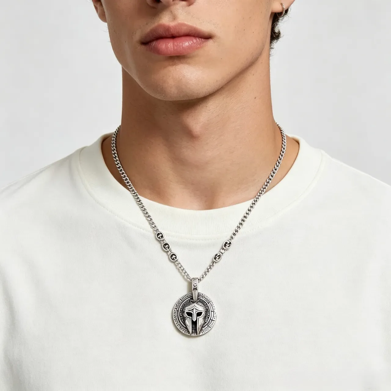 Gucci Spartan Helmet Pendant Interlocking G-Link Chain Necklace 2