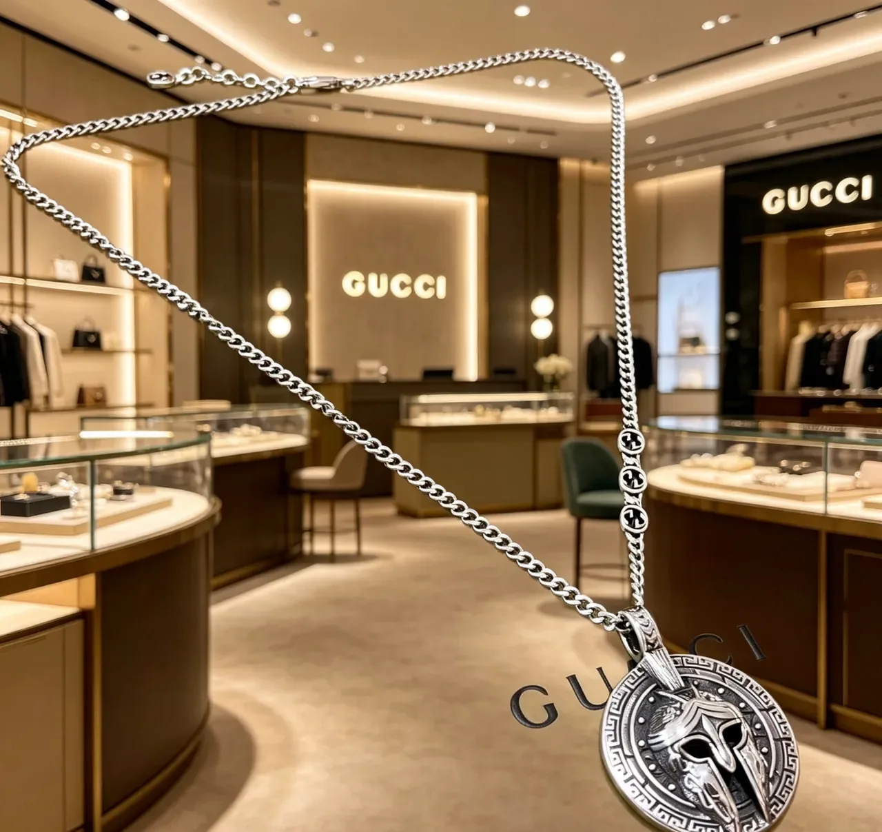 Gucci Spartan Helmet Pendant Interlocking G-Link Chain Necklace 4