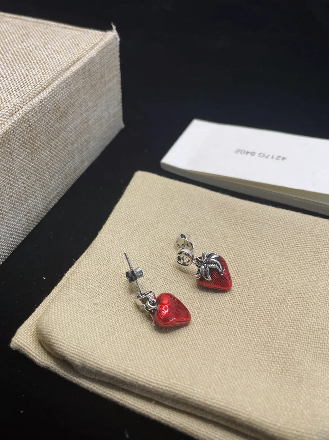 Gucci Strawberry Enamel Double G Earrings 3