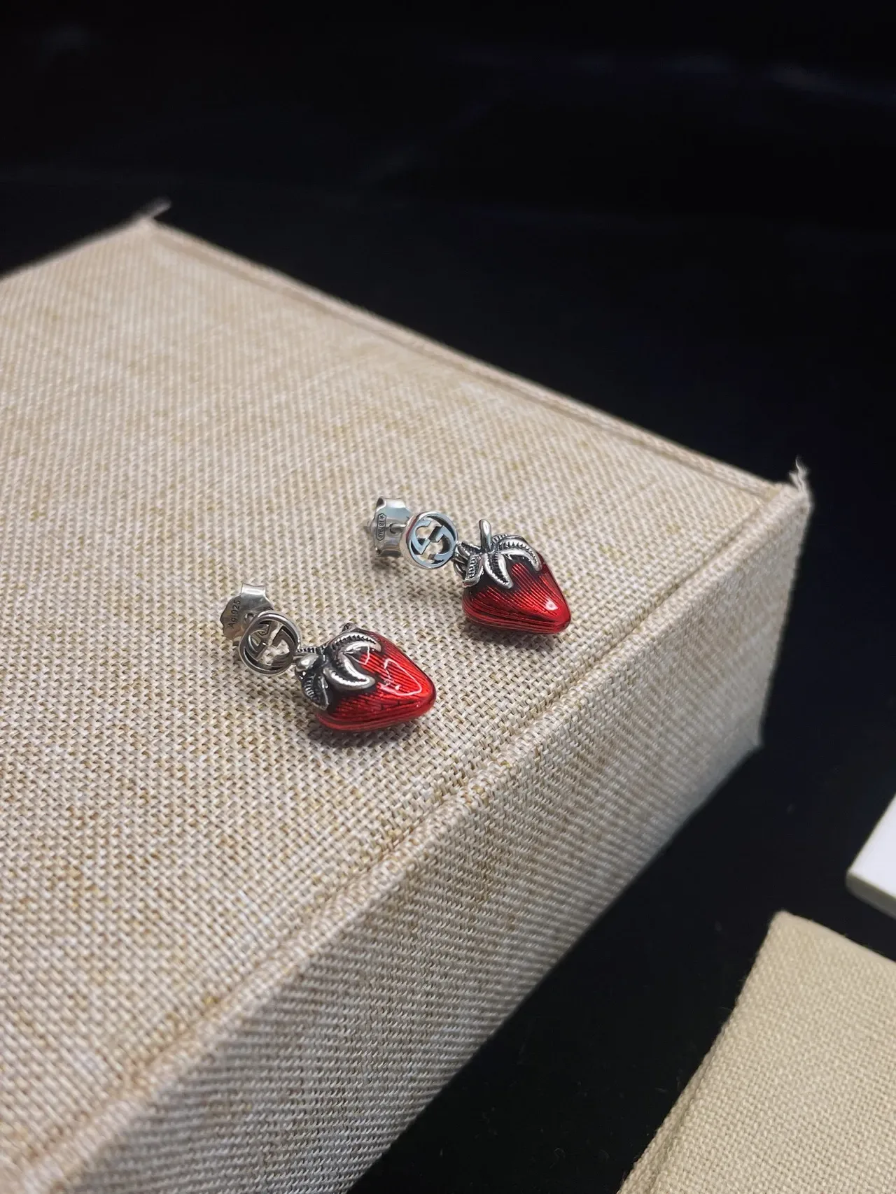 Gucci Strawberry Enamel Double G Earrings 4