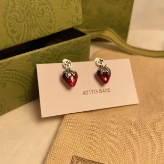 Gucci Strawberry Enamel Silver-Tone Earrings