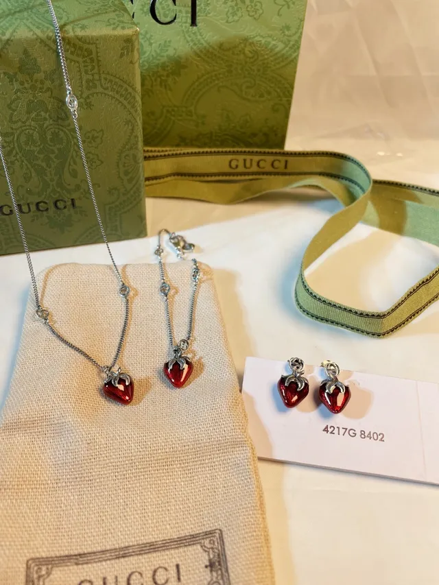 Gucci Strawberry Enamel Silver-Tone Earrings 2