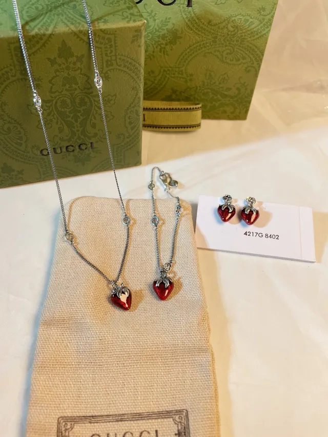 Gucci Strawberry Enamel Silver-Tone Earrings 3