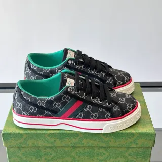 Gucci Tennis 1977 Black Green Monogram Canvas Web Stripe Detail Lifestyle Sneakers