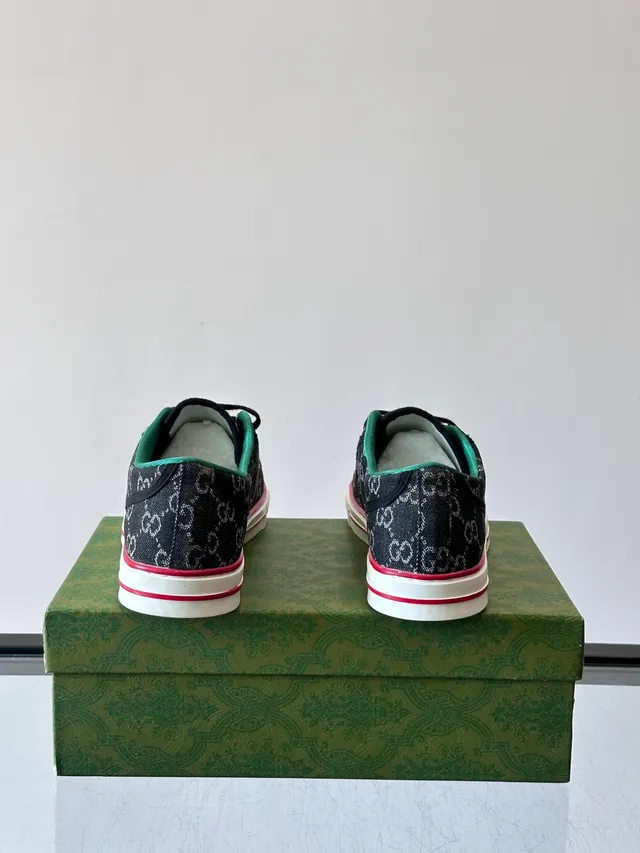 Gucci Tennis 1977 Black Green Monogram Canvas Web Stripe Detail Lifestyle Sneakers 3