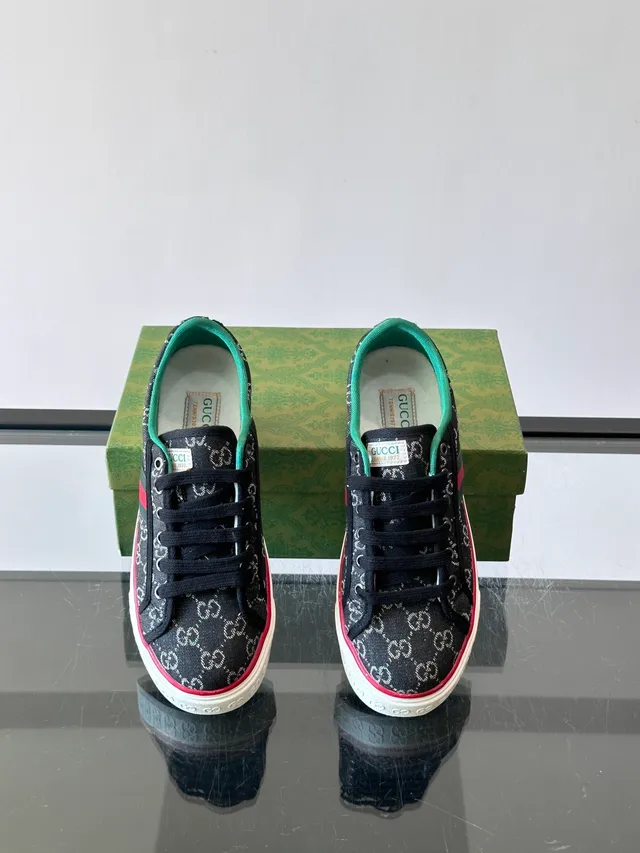 Gucci Tennis 1977 Black Green Monogram Canvas Web Stripe Detail Lifestyle Sneakers 4