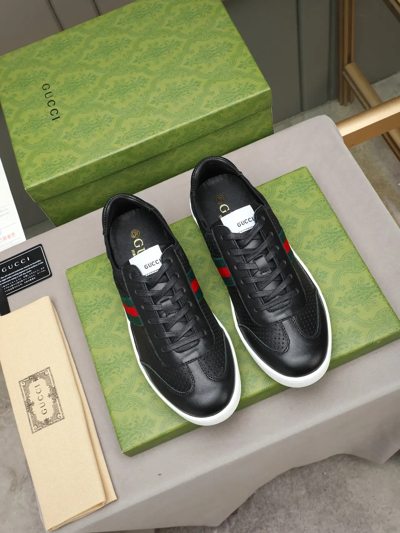 Gucci Tennis 1977 Noir Vert Rouge Web Chaussures Lifestyle 3