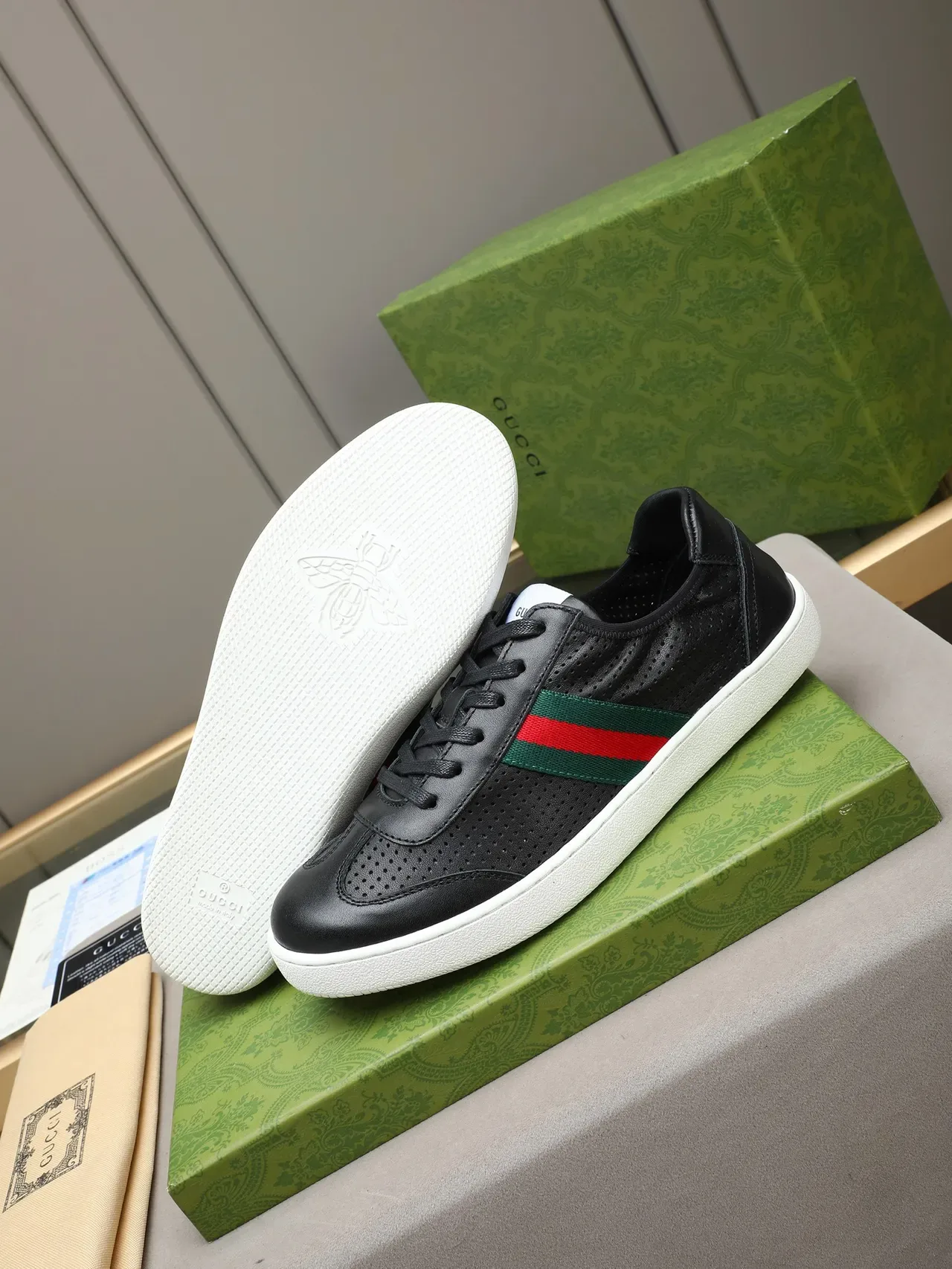 Gucci Tennis 1977 Noir Vert Rouge Web Chaussures Lifestyle 4