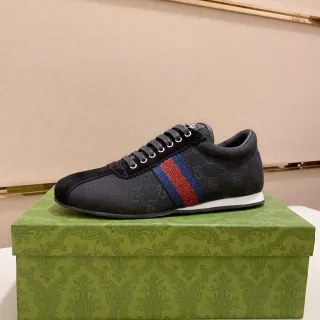 حذاء رياضي Gucci Tennis 1977 أسود Monogram قماش سويدي بونت Web Stripe Lifestyle