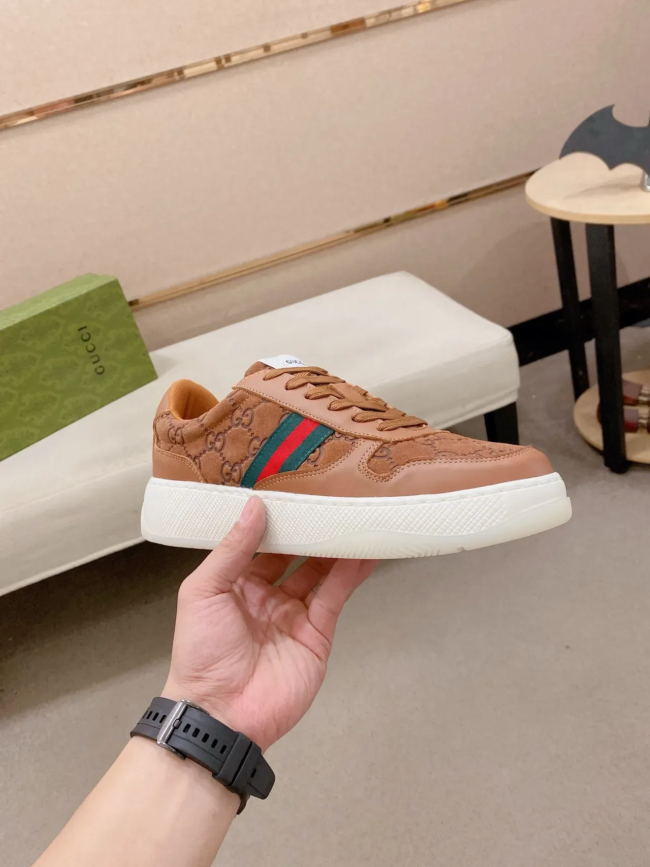 Gucci Tennis 1977 Brown Monogram Web Stripe Lifestyle Sneakers 4